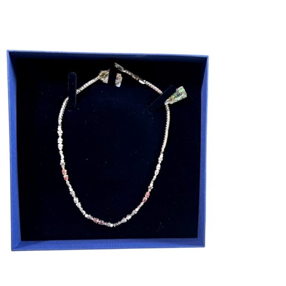 Swarovski Crystal Beaded Necklace Silver Tone Pink Clear Stones With Box Women - Picture 1 of 5